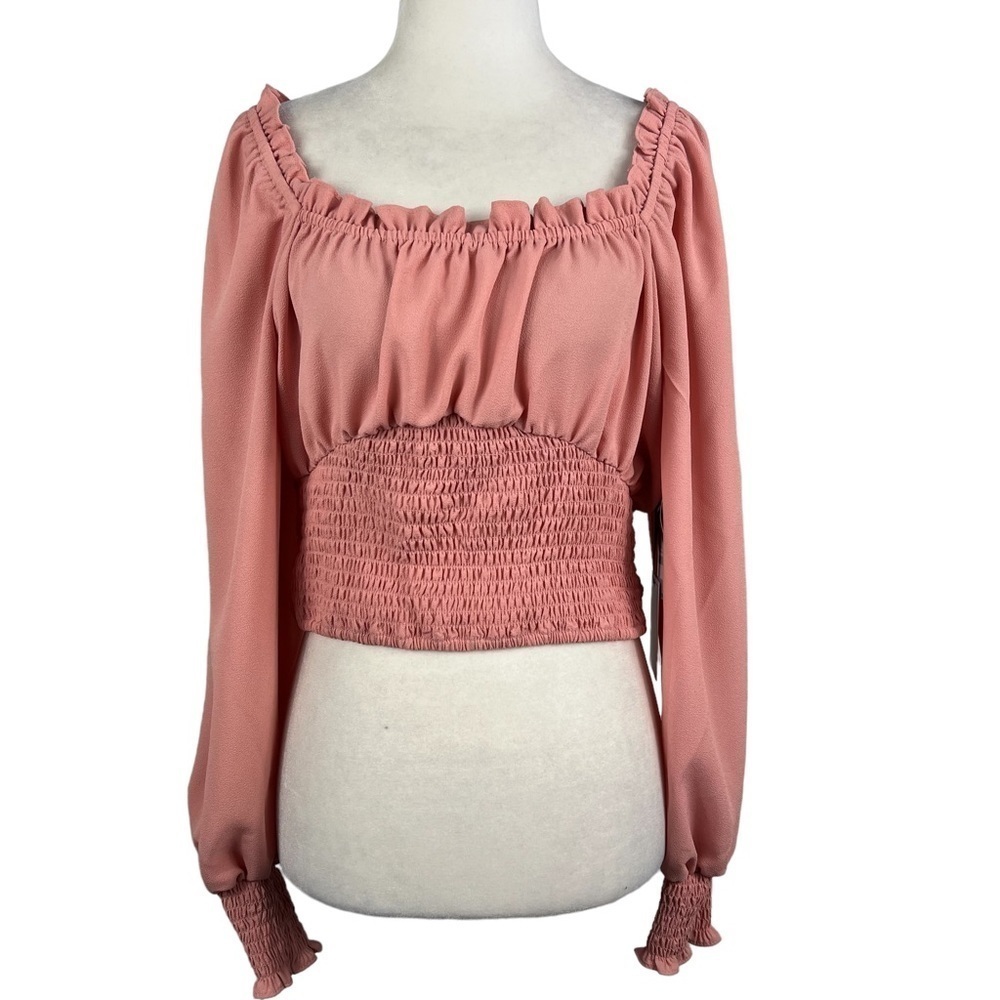 NEW WITH TAGS 1. STATE SPRING IN BLOOM SQUARE NECK LONG SLEEVE SMOCKED TOP